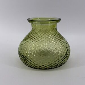 Vintage Green Honeycomb Textured Glass Bulbous Bud Vase 4.5 Inch MCM Style